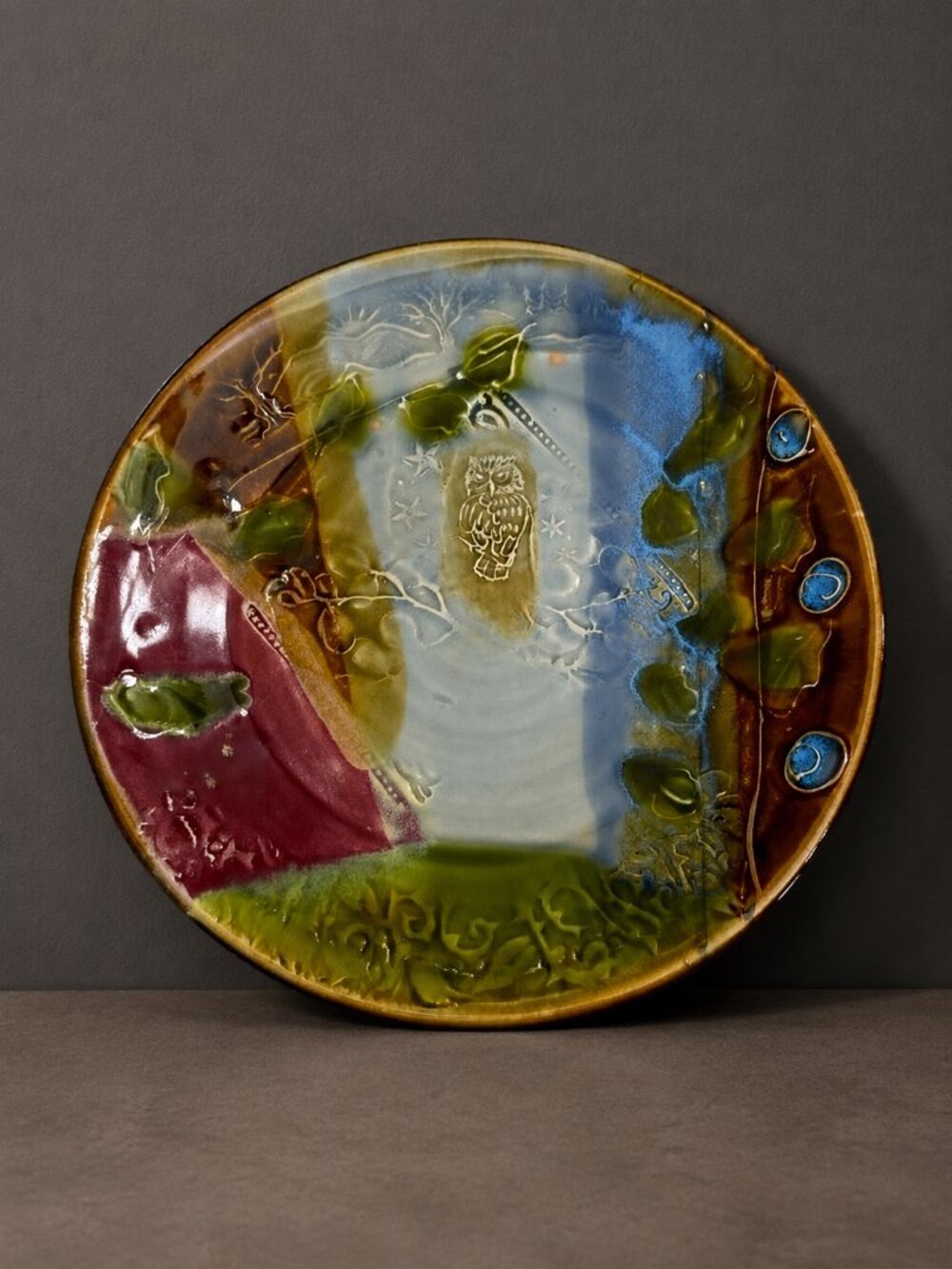 Laurey-Faye Long Studio Pottery Nature Owl Art Plate 10.5"